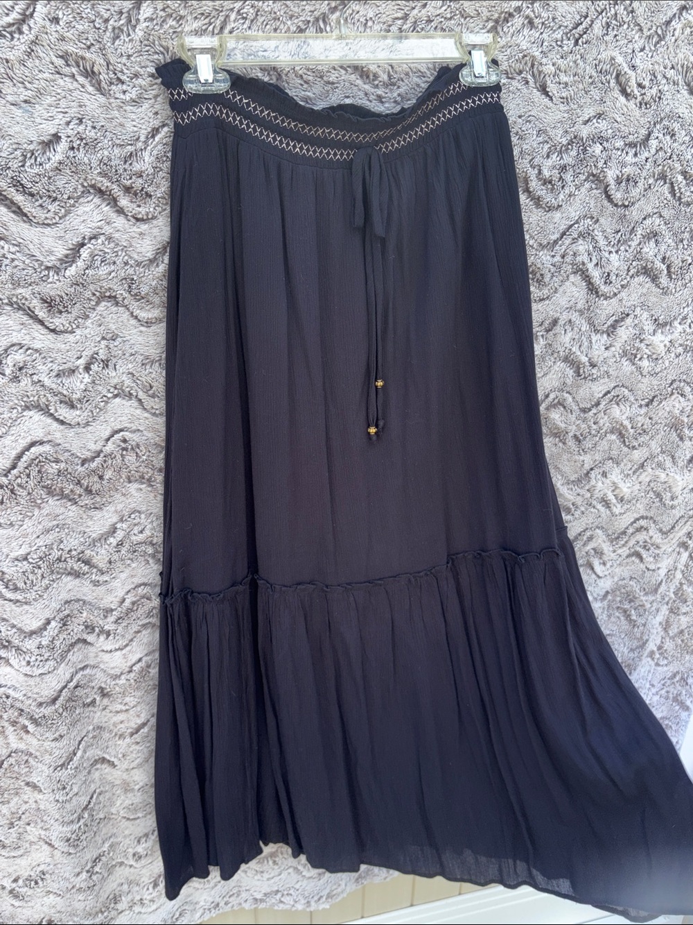 bobeau Black Tiered Maxi Skirt with Drawstring Waist